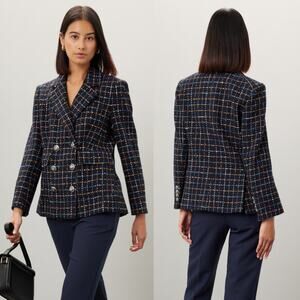 Veronica Beard Rumer Dickey Jacket Blue Tweed Double Breasted Size 8 Preowned